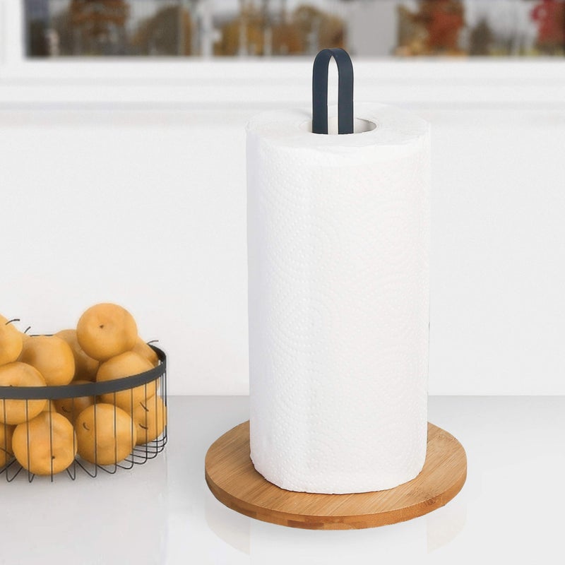 TIEYIPIN Paper Towel Holder, Countertop Roll Stand with Anti-Skid Wooden Bamboo Base for Kitchen, Cabinet, Table - Image 4